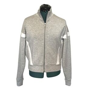 Spanx Jacket Womens Small Gray Full Zip Mock Neck Track Athleisure Piping 50904R
